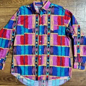 Wrangler • Vintage • Cowboy • Aztec • Multi-Colors • 17 1/2-35 (XX-Large) Shirt